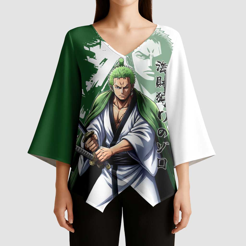 Wano Samurai Roronoa Zoro Kimono Sleeve Blouse Bold Ink Brush Anime Style