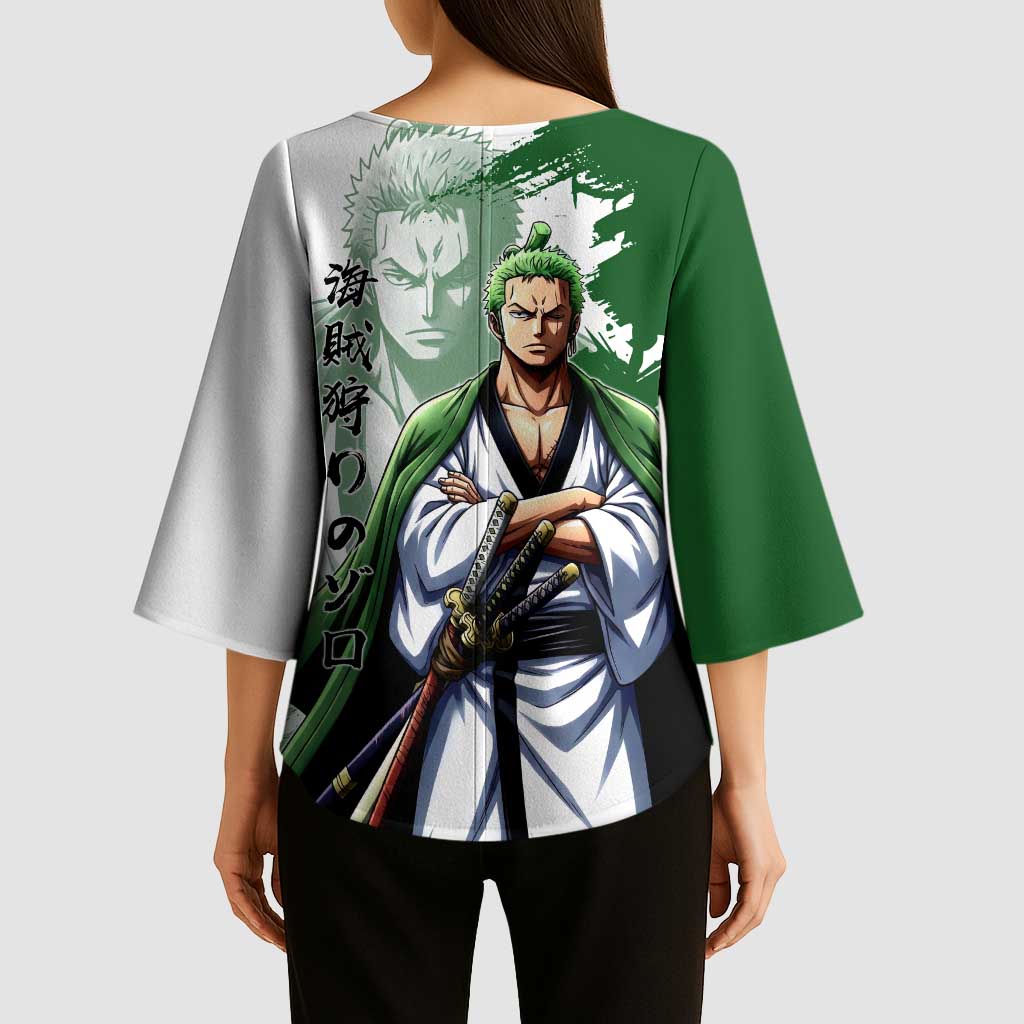 Wano Samurai Roronoa Zoro Kimono Sleeve Blouse Bold Ink Brush Anime Style