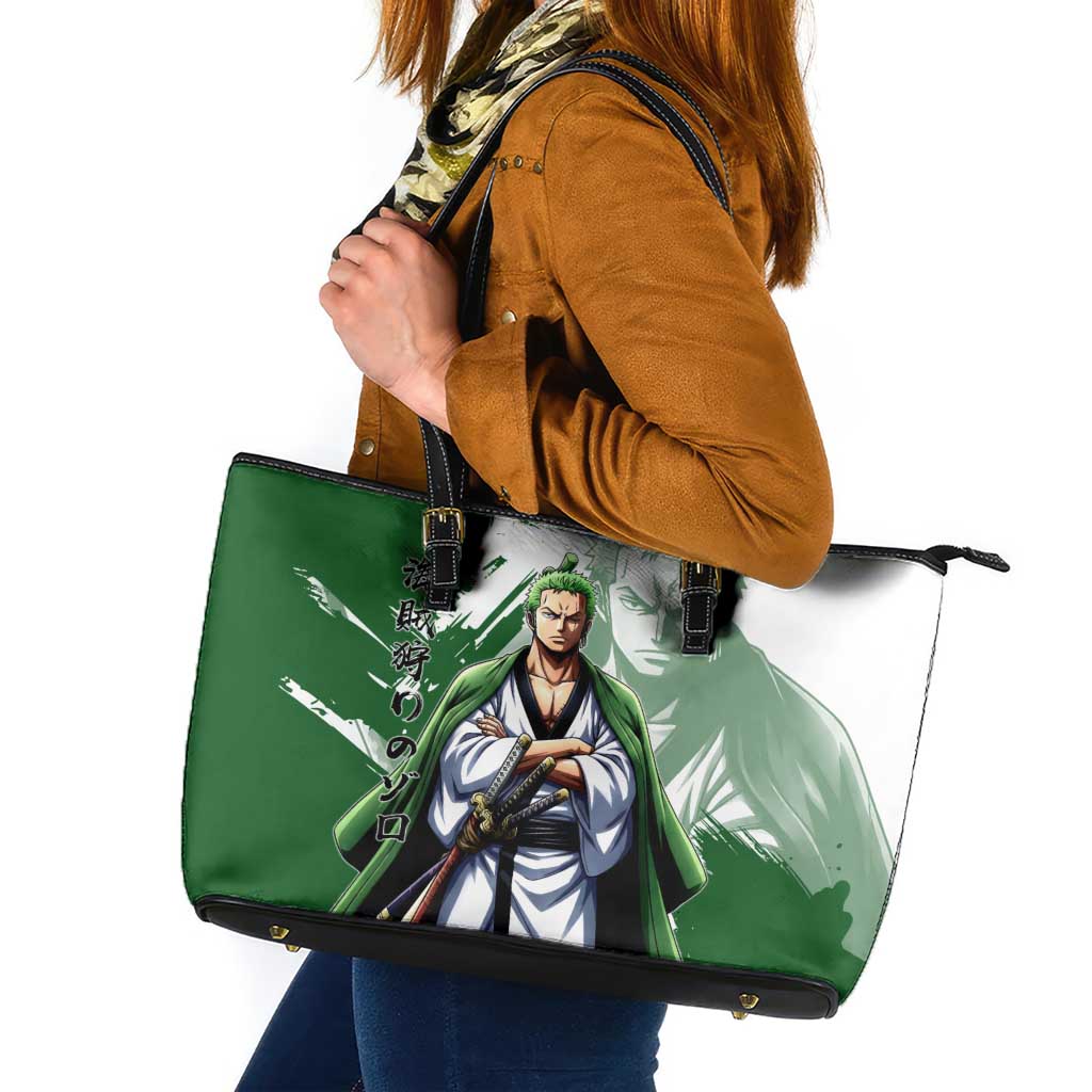 Wano Samurai Roronoa Zoro Leather Tote Bag Bold Ink Brush Anime Style