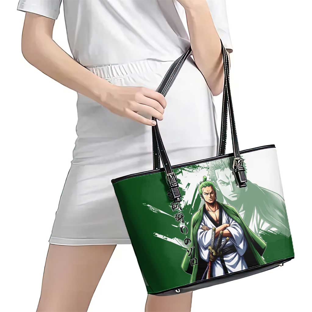 Wano Samurai Roronoa Zoro Leather Tote Bag Bold Ink Brush Anime Style