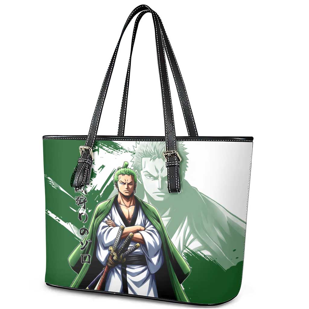 Wano Samurai Roronoa Zoro Leather Tote Bag Bold Ink Brush Anime Style