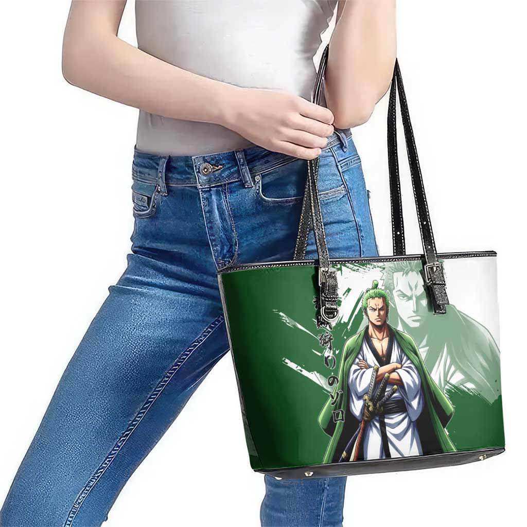 Wano Samurai Roronoa Zoro Leather Tote Bag Bold Ink Brush Anime Style
