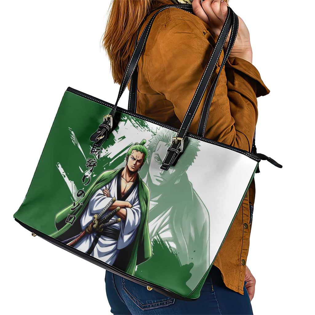 Wano Samurai Roronoa Zoro Leather Tote Bag Bold Ink Brush Anime Style
