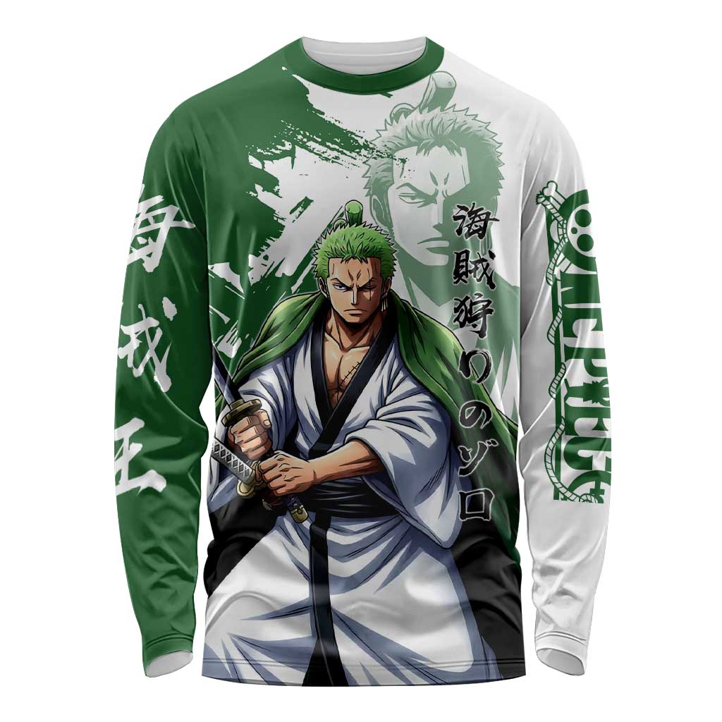 Wano Samurai Roronoa Zoro Long Sleeve Shirt Bold Ink Brush Anime Style