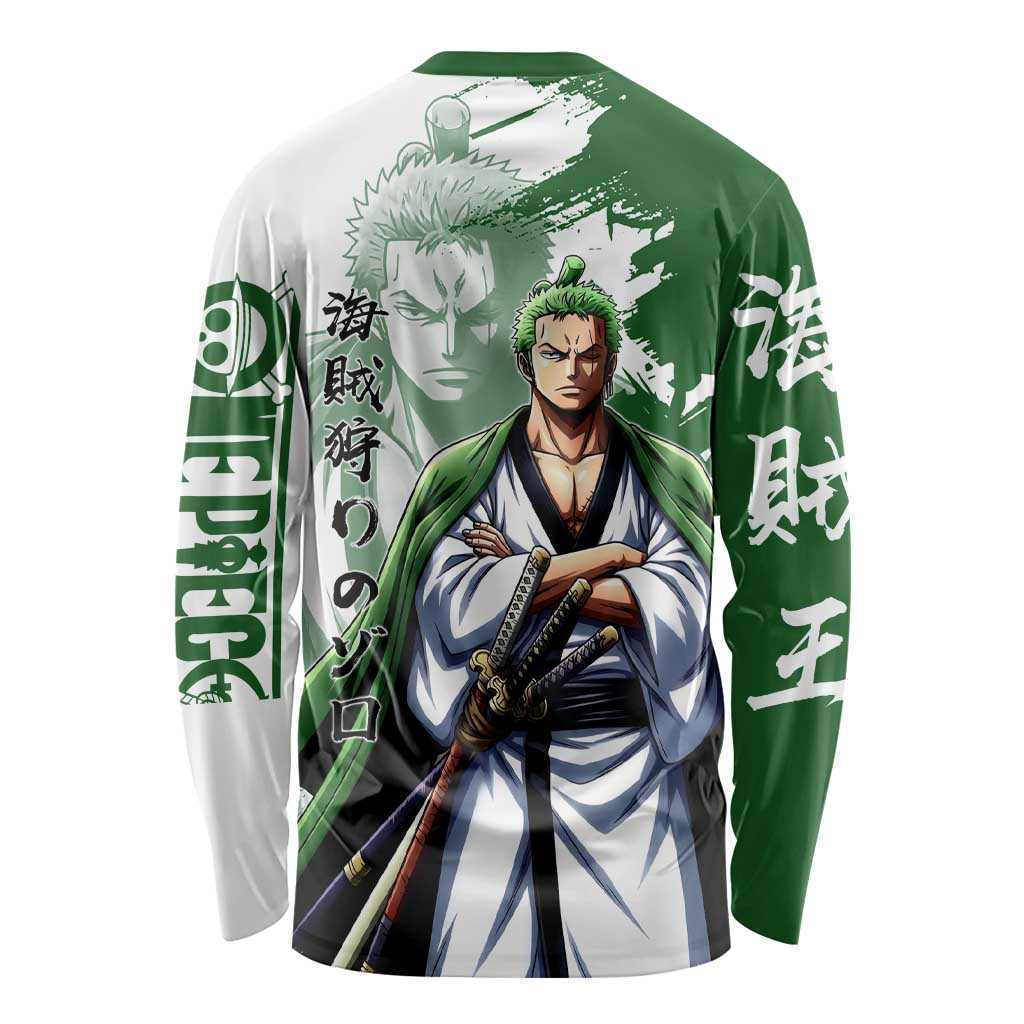 Wano Samurai Roronoa Zoro Long Sleeve Shirt Bold Ink Brush Anime Style