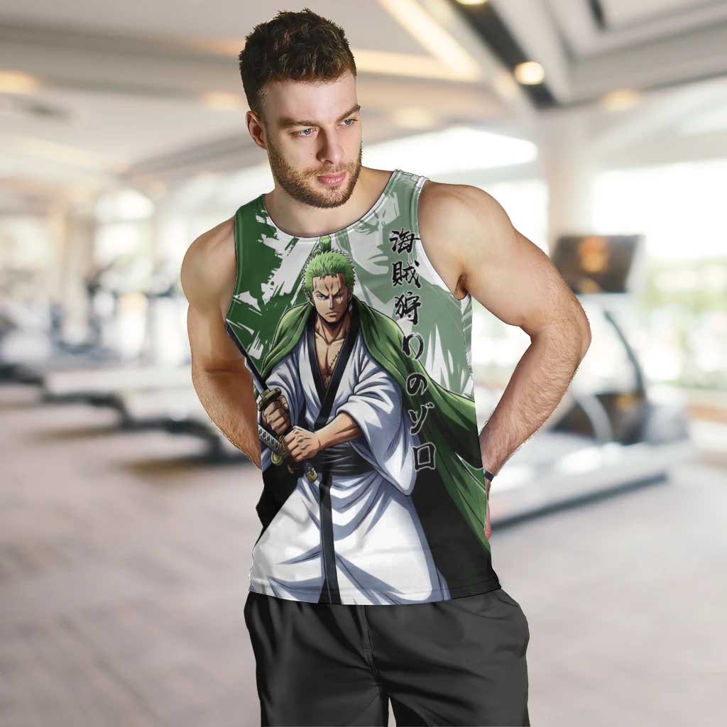 Wano Samurai Roronoa Zoro Men Tank Top Bold Ink Brush Anime Style