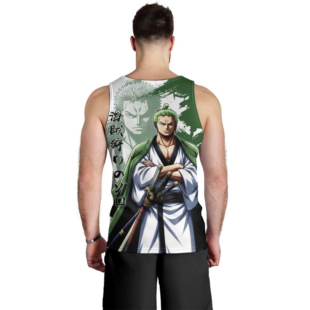 Wano Samurai Roronoa Zoro Men Tank Top Bold Ink Brush Anime Style