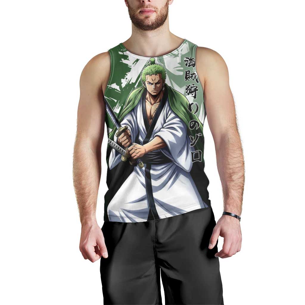 Wano Samurai Roronoa Zoro Men Tank Top Bold Ink Brush Anime Style