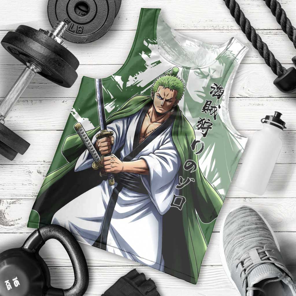 Wano Samurai Roronoa Zoro Men Tank Top Bold Ink Brush Anime Style