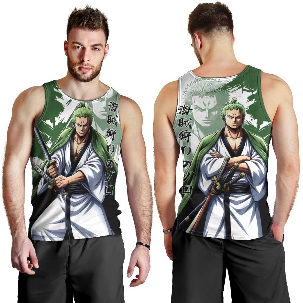 Wano Samurai Roronoa Zoro Men Tank Top Bold Ink Brush Anime Style