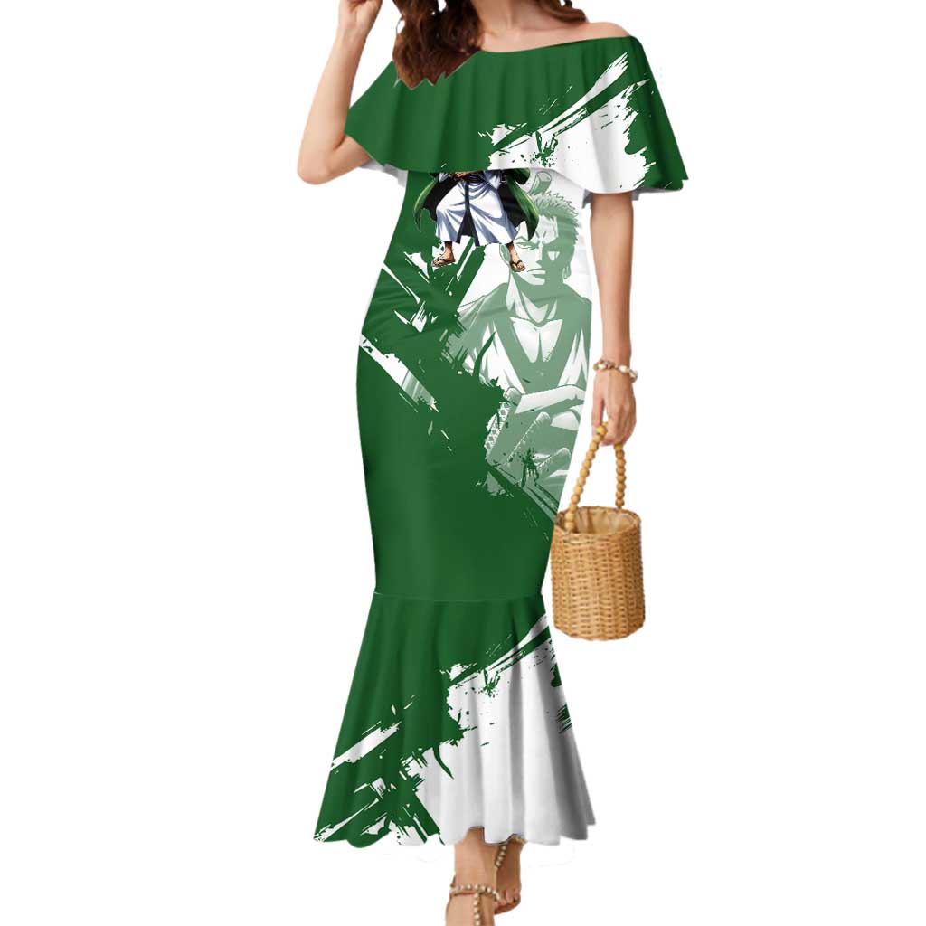 Wano Samurai Roronoa Zoro Mermaid Dress Bold Ink Brush Anime Style