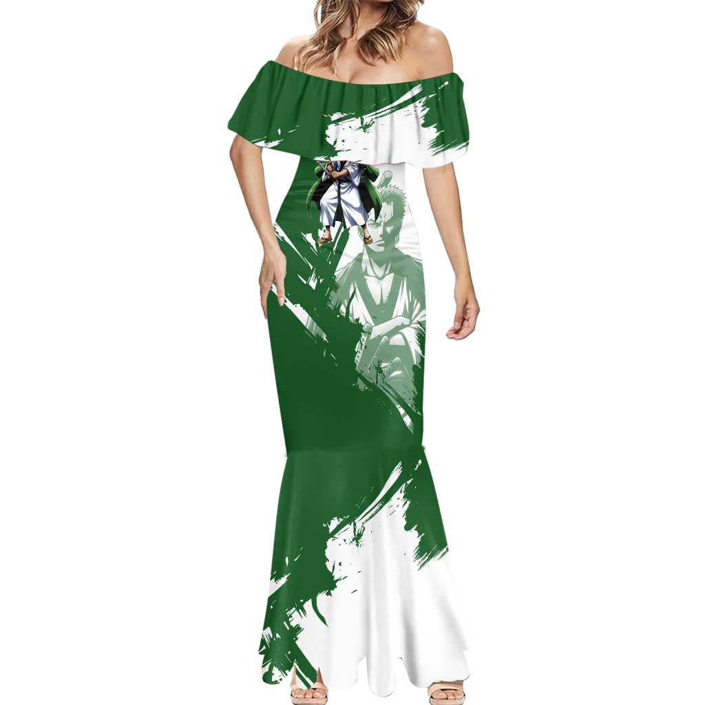 Wano Samurai Roronoa Zoro Mermaid Dress Bold Ink Brush Anime Style