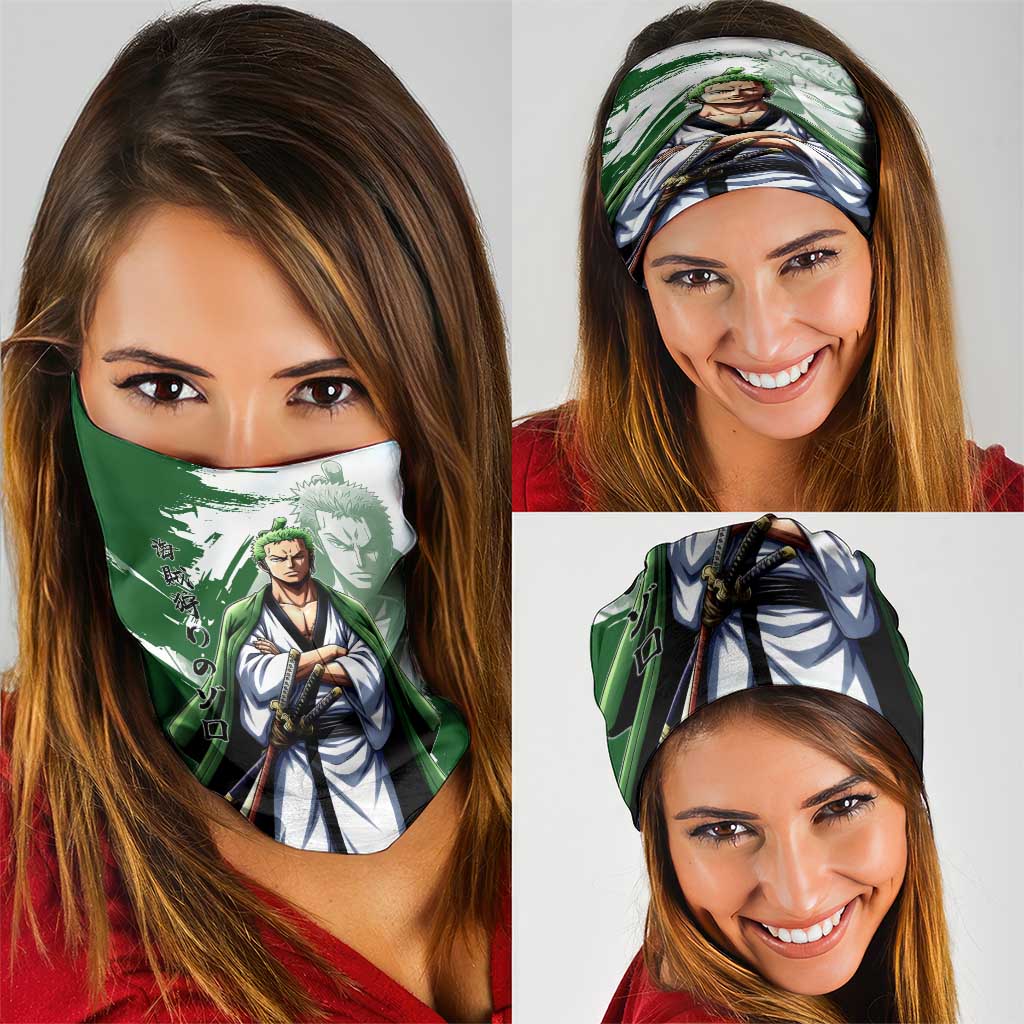 Wano Samurai Roronoa Zoro Neck Gaiter Bold Ink Brush Anime Style