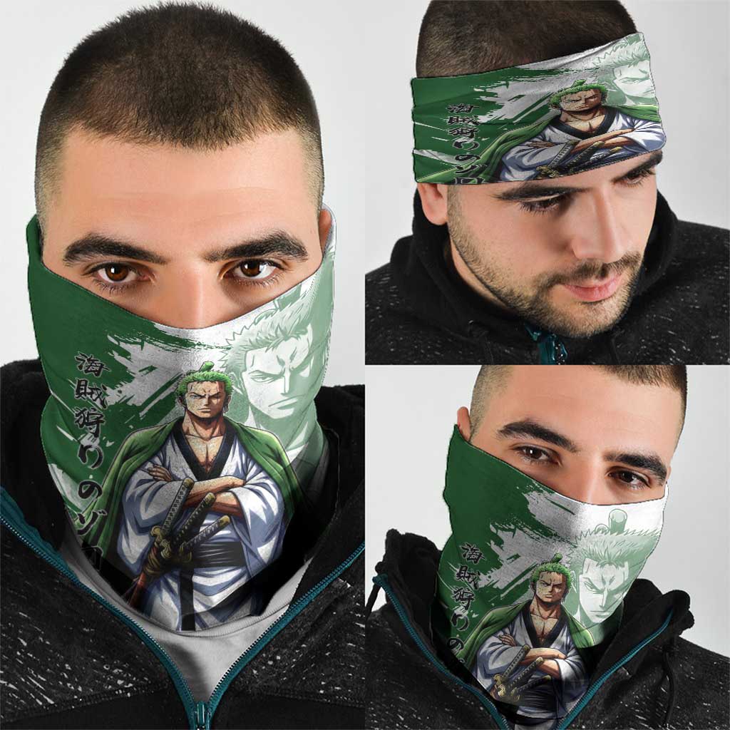 Wano Samurai Roronoa Zoro Neck Gaiter Bold Ink Brush Anime Style
