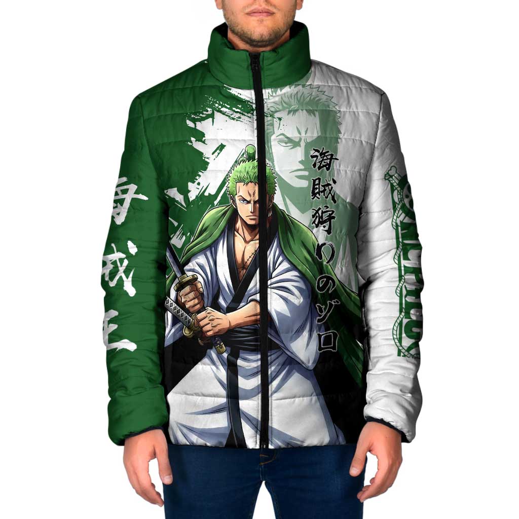 Wano Samurai Roronoa Zoro Padded Jacket Bold Ink Brush Anime Style