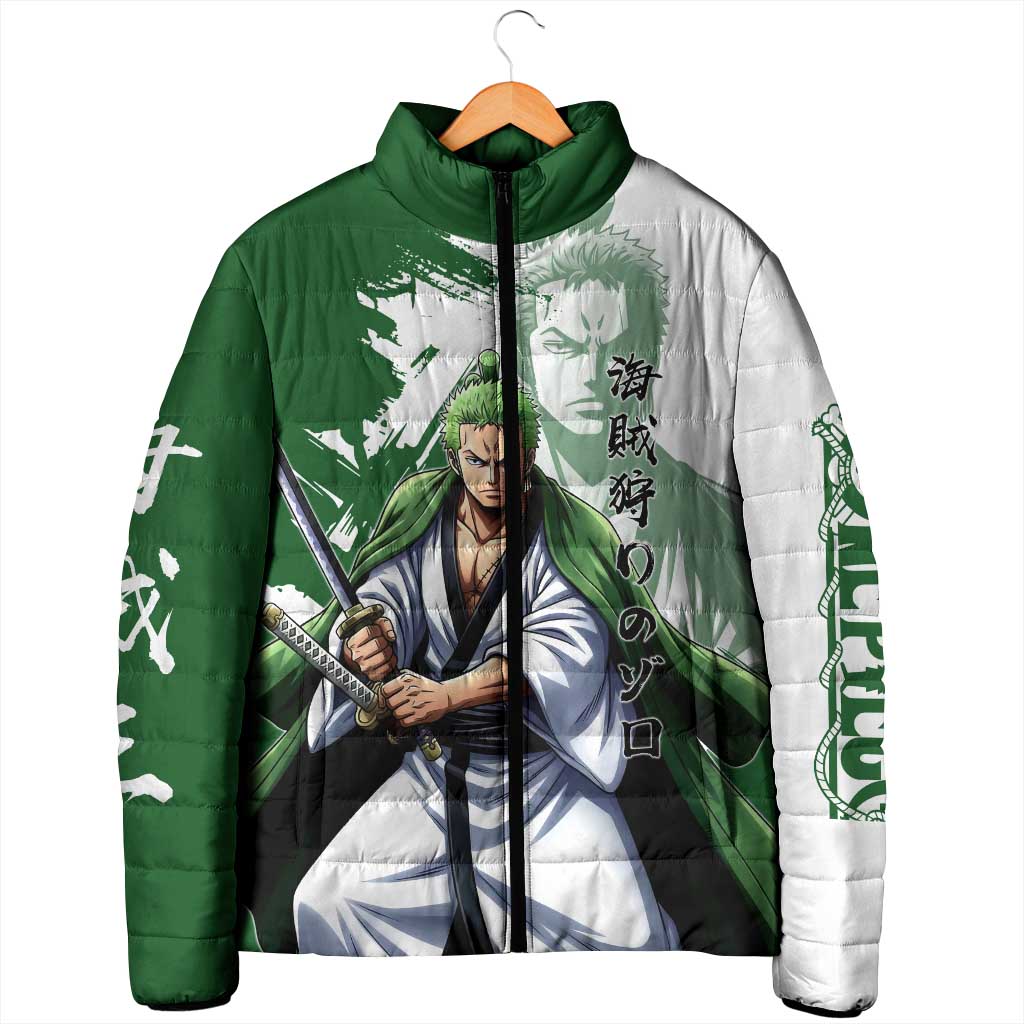 Wano Samurai Roronoa Zoro Padded Jacket Bold Ink Brush Anime Style
