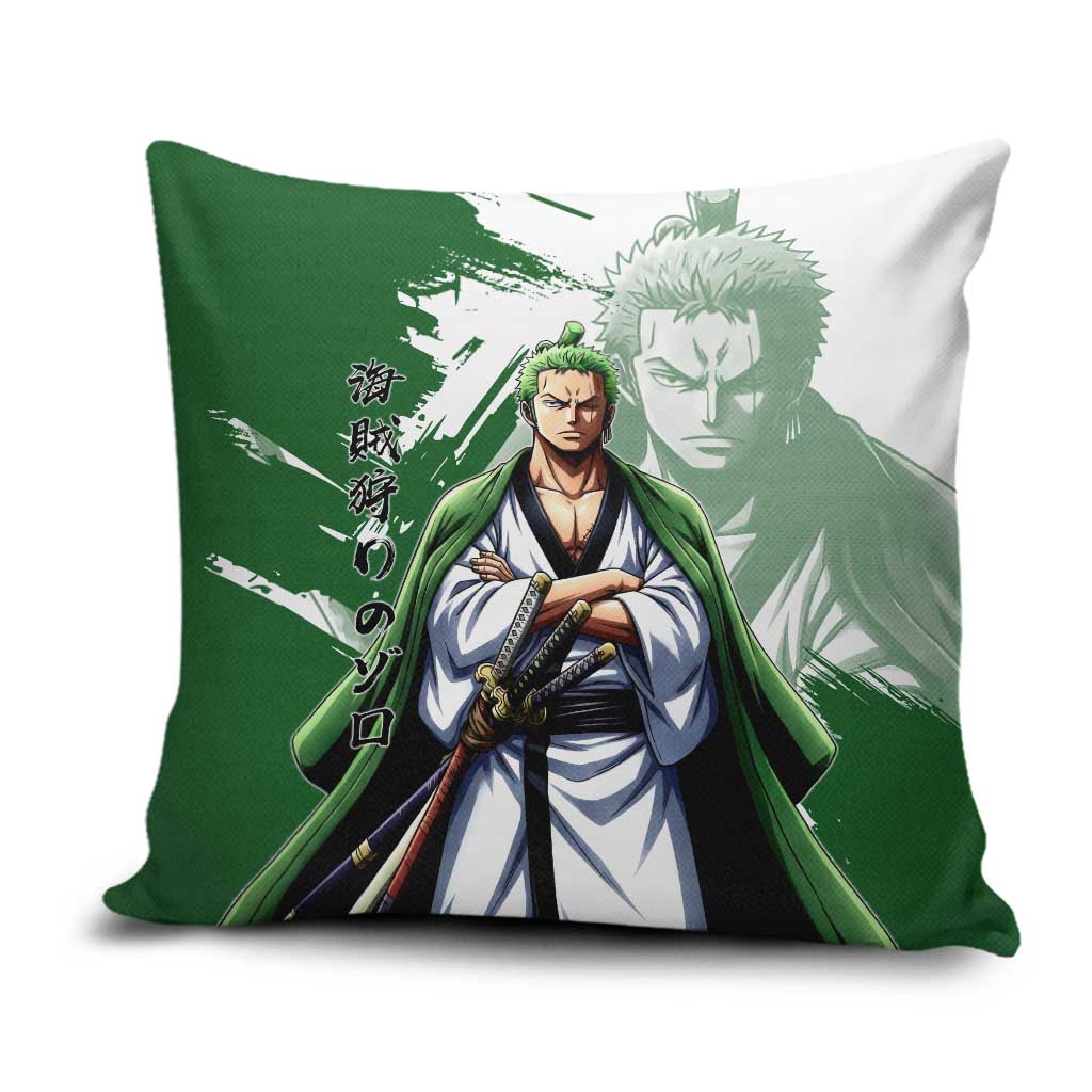 Wano Samurai Roronoa Zoro Pillow Cover Bold Ink Brush Anime Style