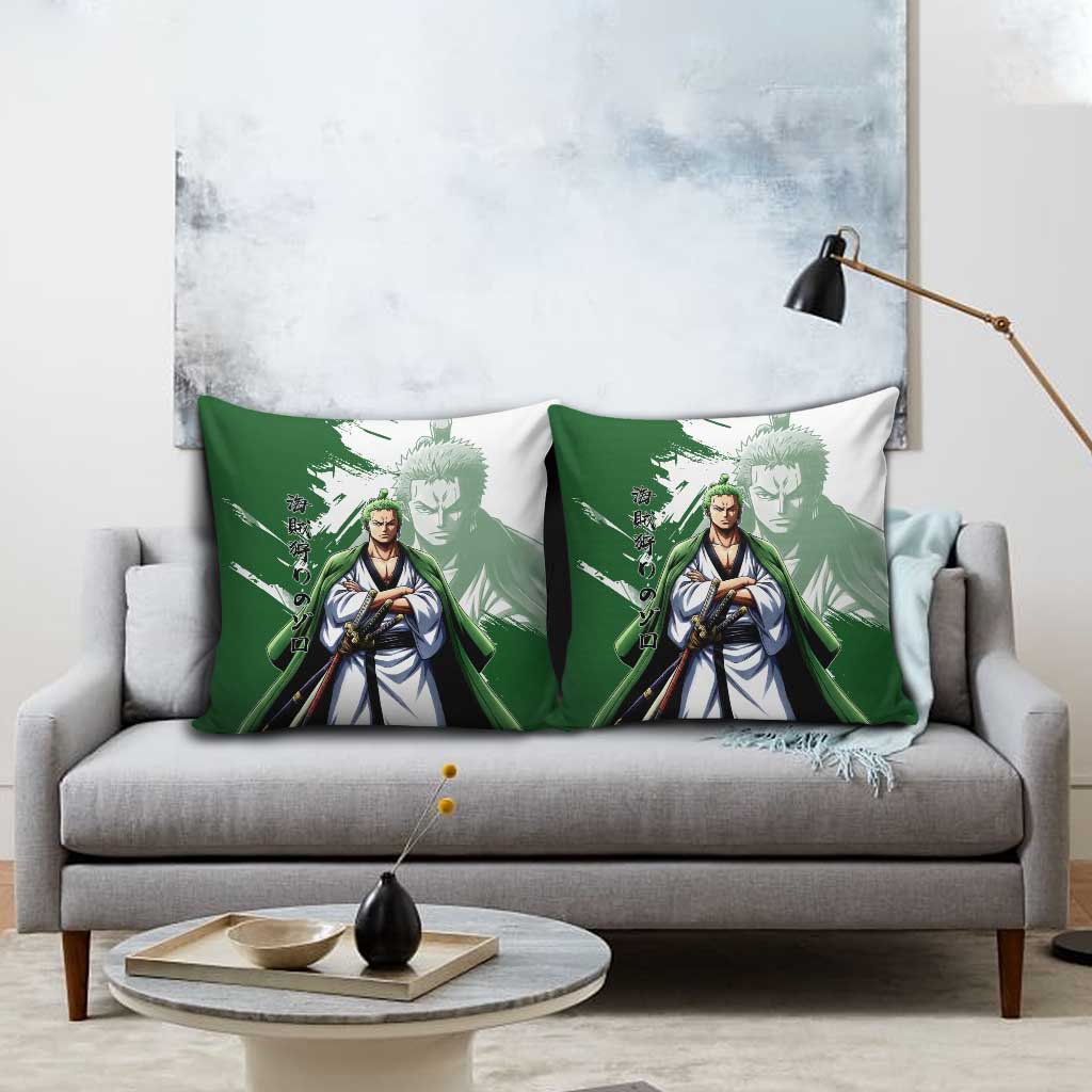 Wano Samurai Roronoa Zoro Pillow Cover Bold Ink Brush Anime Style