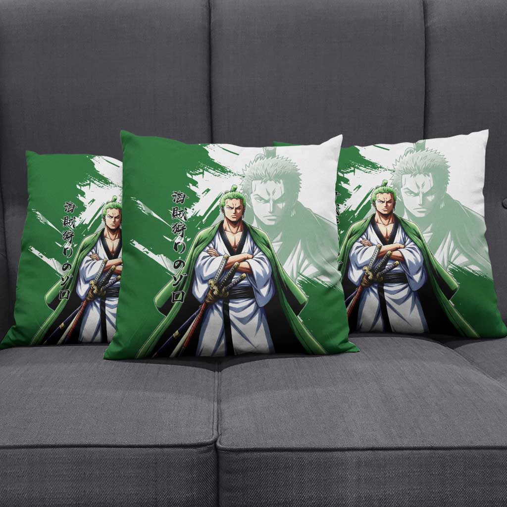 Wano Samurai Roronoa Zoro Pillow Cover Bold Ink Brush Anime Style