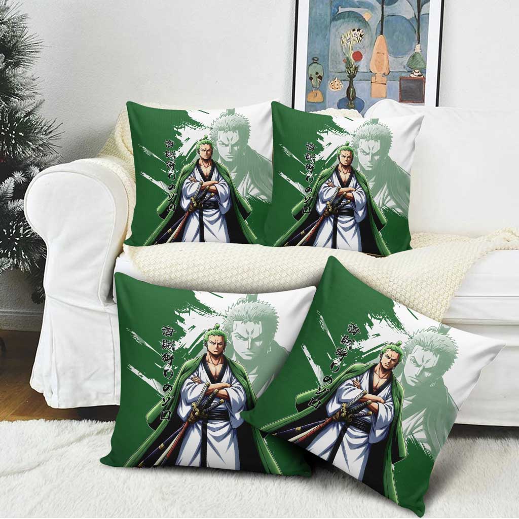 Wano Samurai Roronoa Zoro Pillow Cover Bold Ink Brush Anime Style