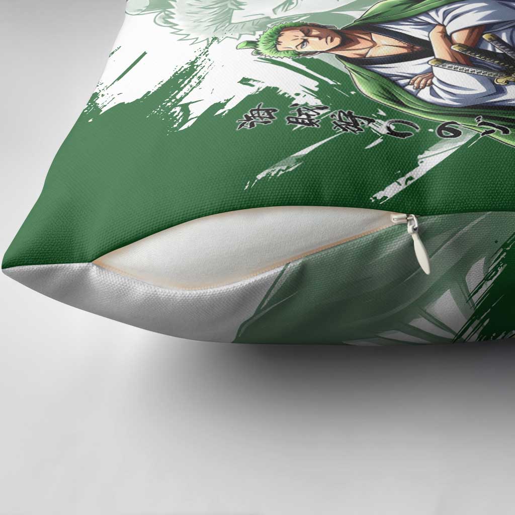 Wano Samurai Roronoa Zoro Pillow Cover Bold Ink Brush Anime Style