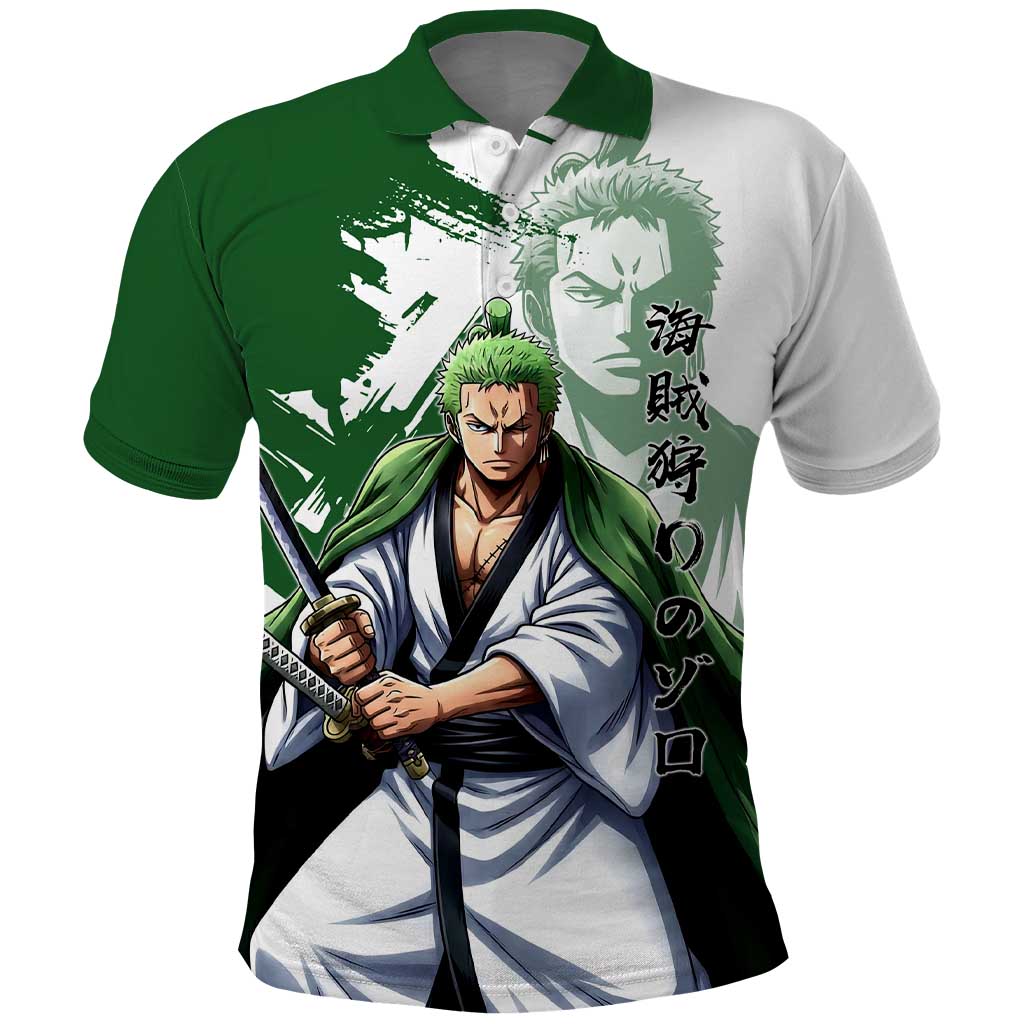 Wano Samurai Roronoa Zoro Polo Shirt Bold Ink Brush Anime Style