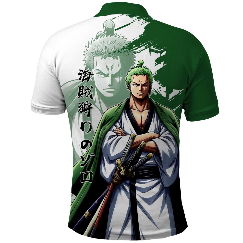 Wano Samurai Roronoa Zoro Polo Shirt Bold Ink Brush Anime Style
