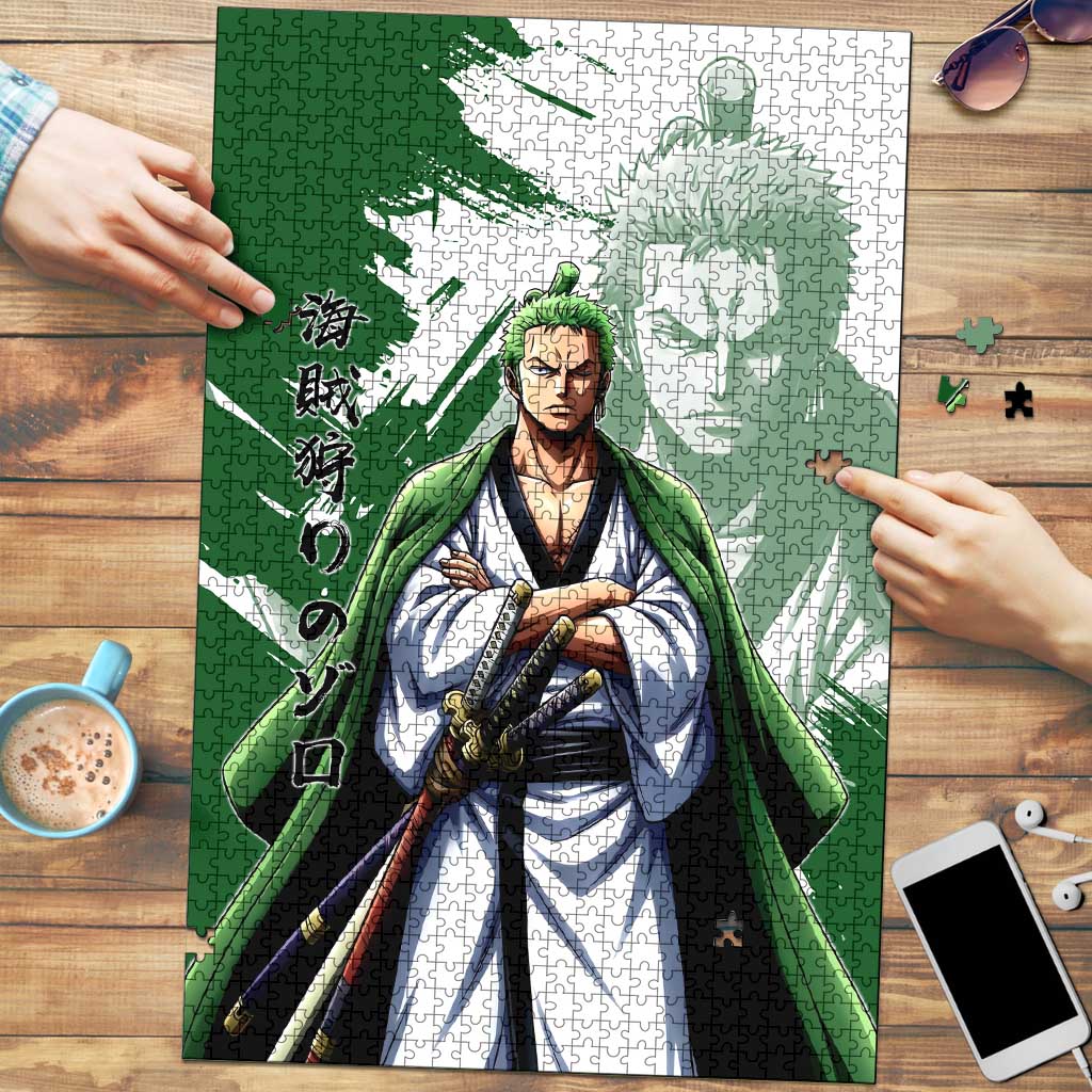 Wano Samurai Roronoa Zoro Puzzle Bold Ink Brush Anime Style
