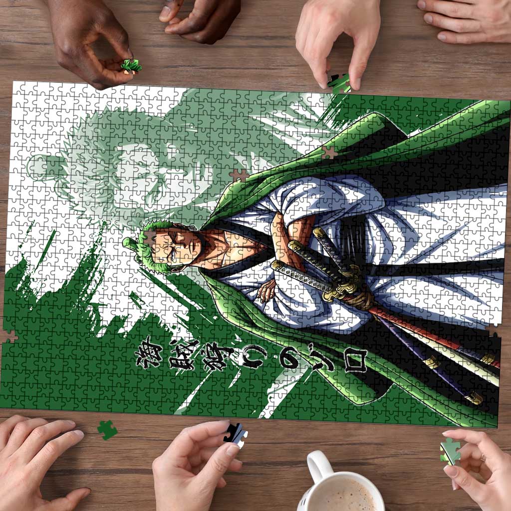 Wano Samurai Roronoa Zoro Puzzle Bold Ink Brush Anime Style