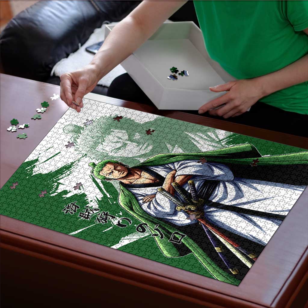 Wano Samurai Roronoa Zoro Puzzle Bold Ink Brush Anime Style