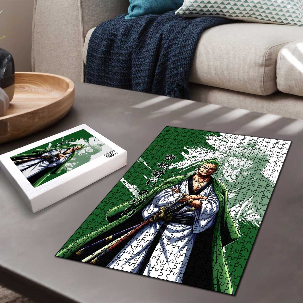 Wano Samurai Roronoa Zoro Puzzle Bold Ink Brush Anime Style