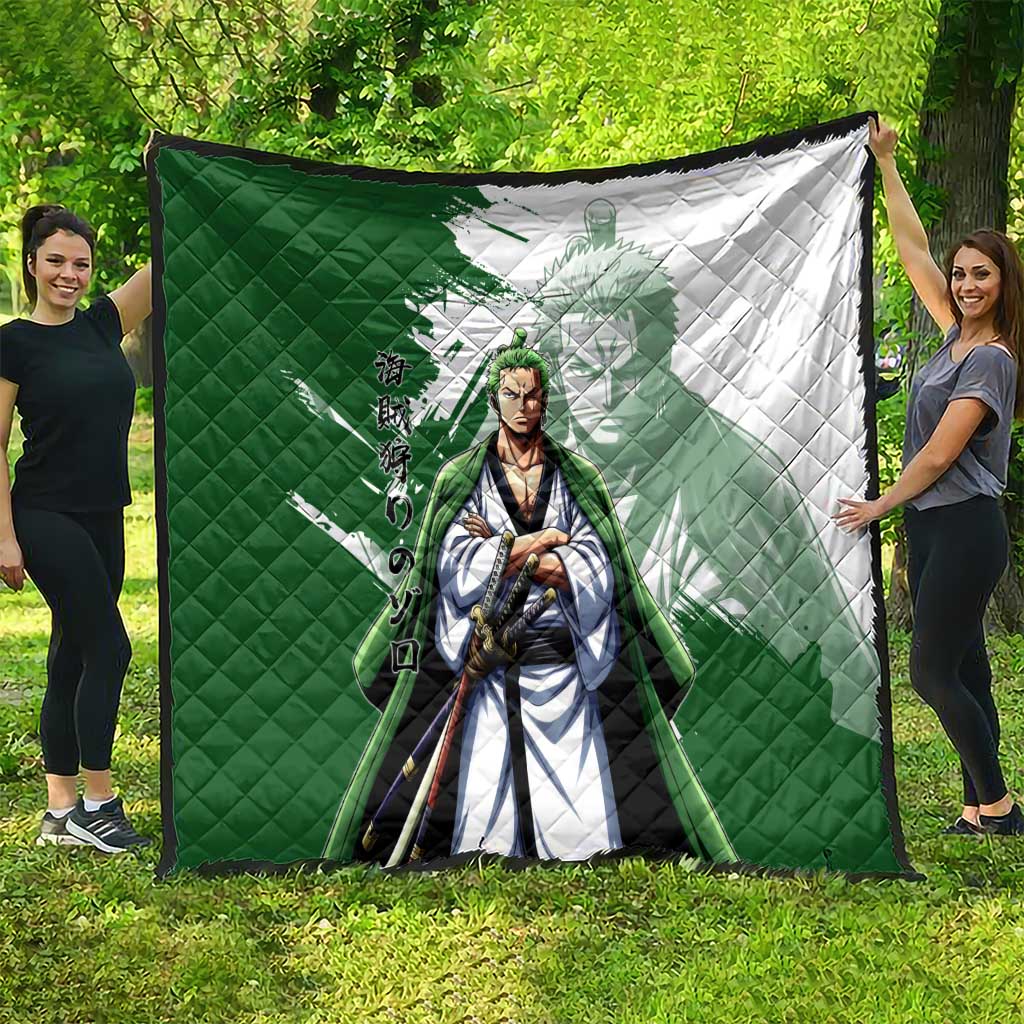 Wano Samurai Roronoa Zoro Quilt Bold Ink Brush Anime Style
