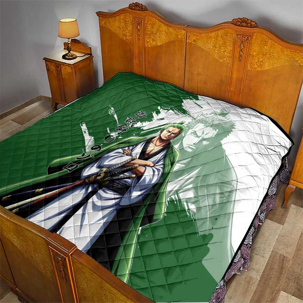 Wano Samurai Roronoa Zoro Quilt Bold Ink Brush Anime Style