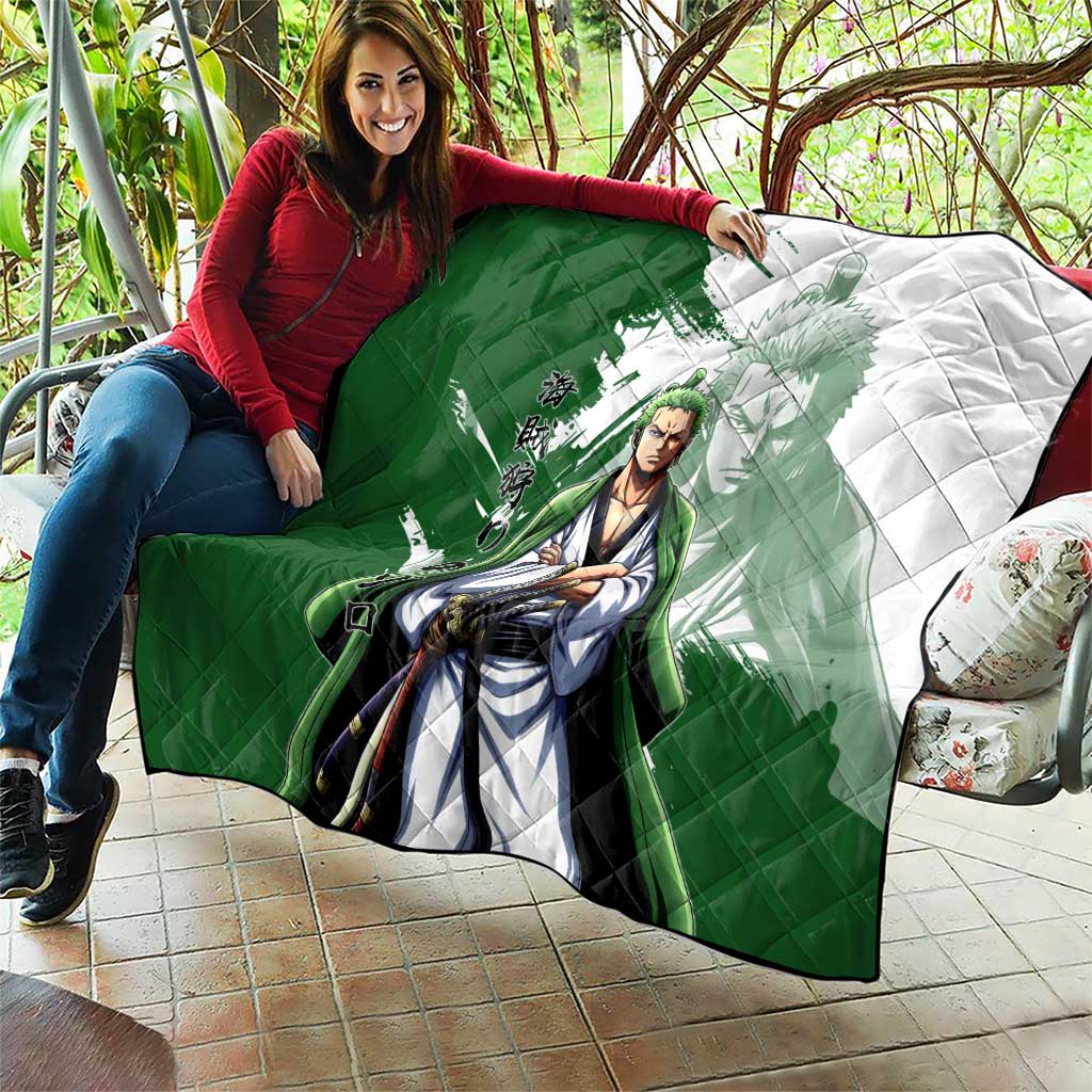Wano Samurai Roronoa Zoro Quilt Bold Ink Brush Anime Style