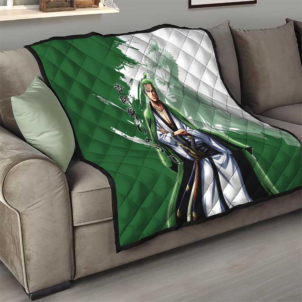 Wano Samurai Roronoa Zoro Quilt Bold Ink Brush Anime Style