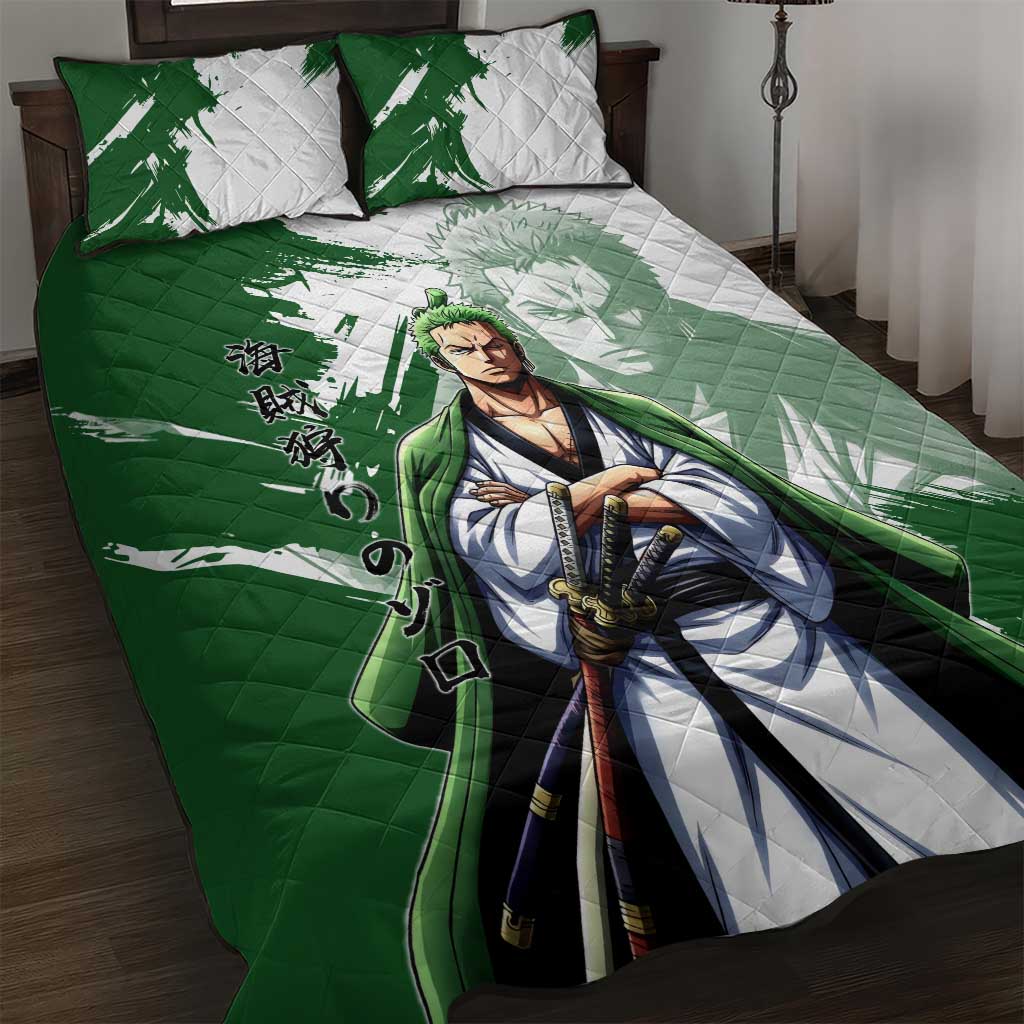 Wano Samurai Roronoa Zoro Quilt Bed Set Bold Ink Brush Anime Style