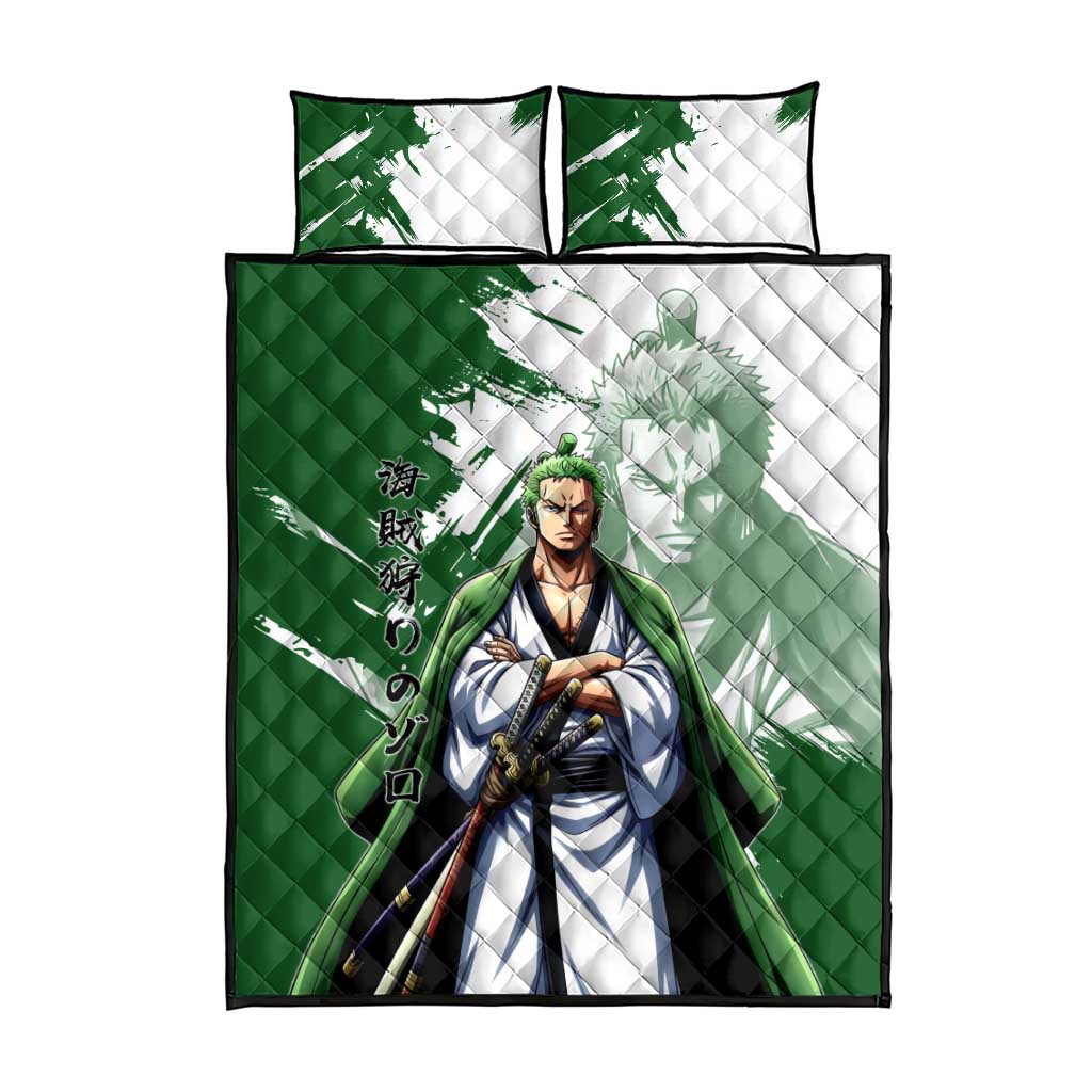 Wano Samurai Roronoa Zoro Quilt Bed Set Bold Ink Brush Anime Style