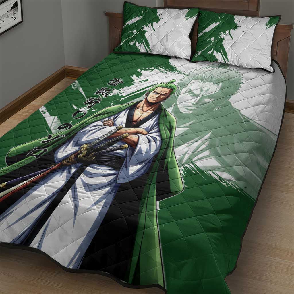 Wano Samurai Roronoa Zoro Quilt Bed Set Bold Ink Brush Anime Style