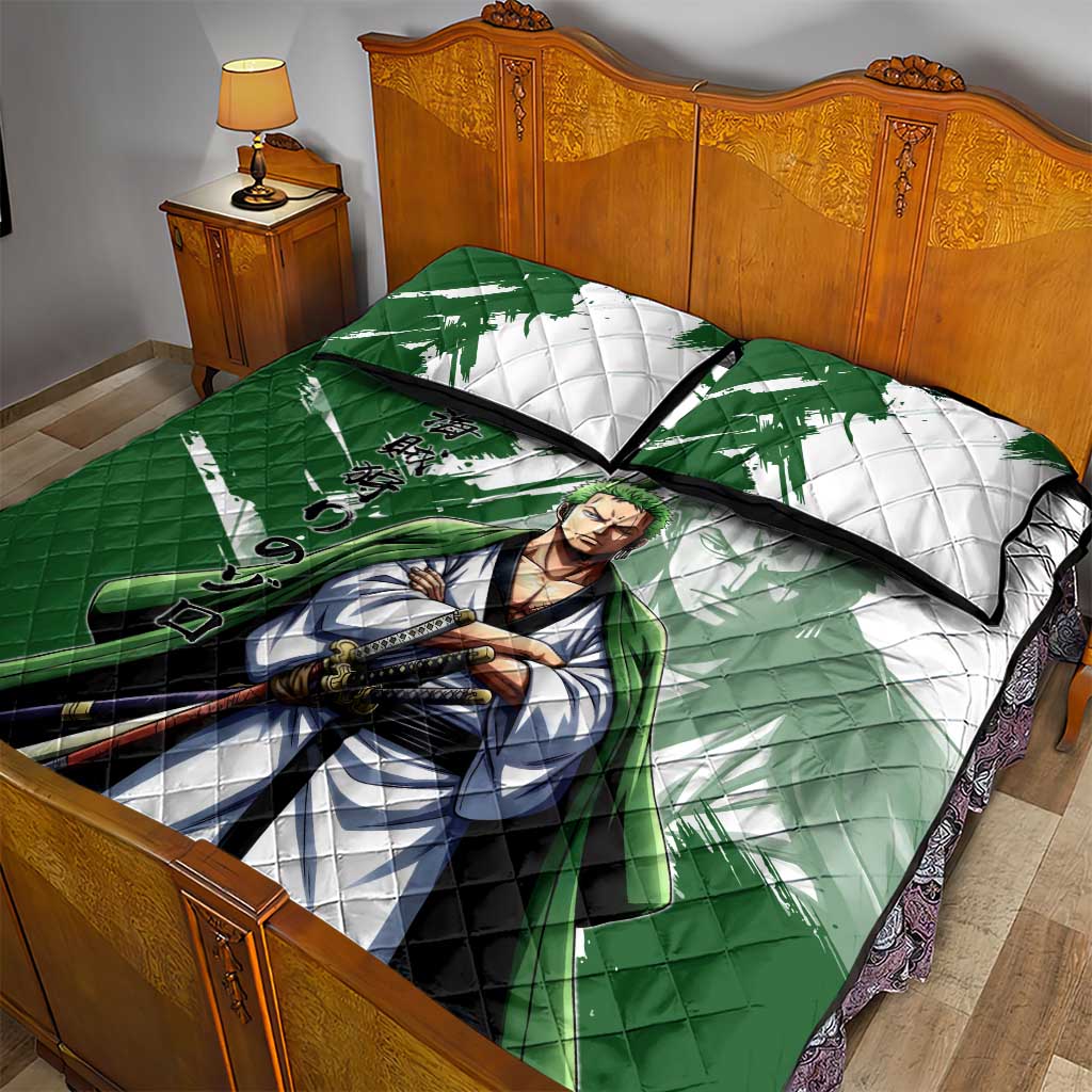 Wano Samurai Roronoa Zoro Quilt Bed Set Bold Ink Brush Anime Style