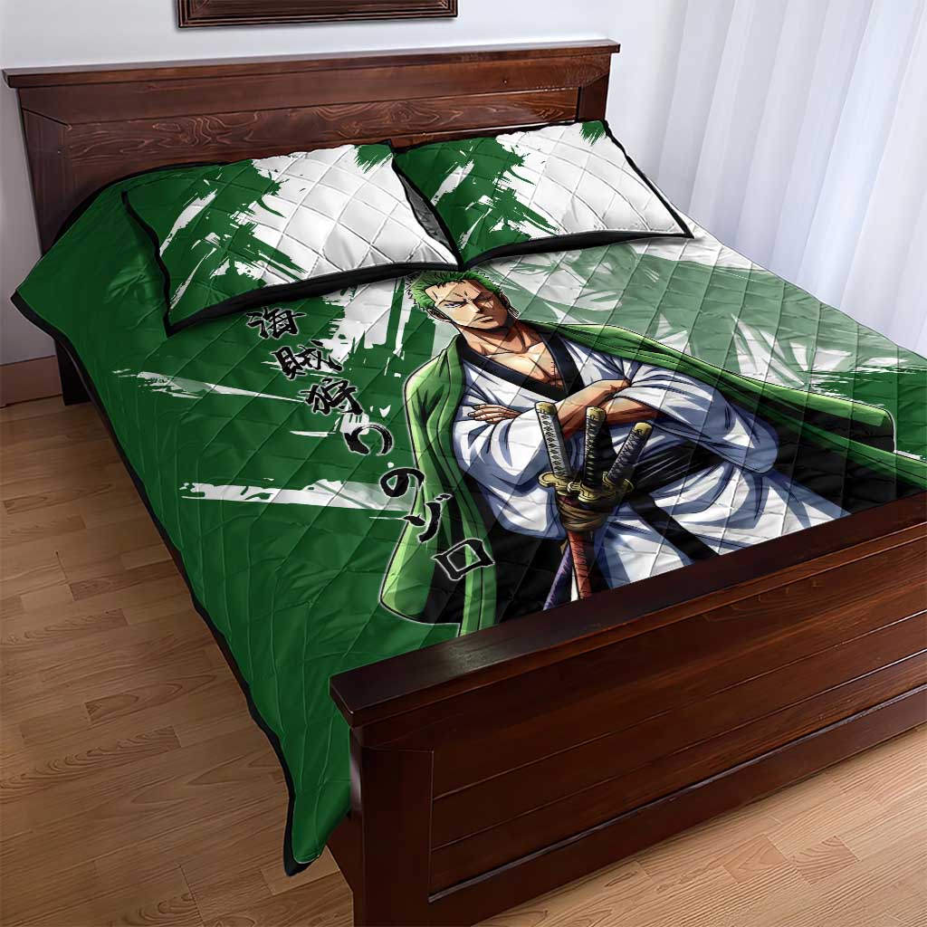Wano Samurai Roronoa Zoro Quilt Bed Set Bold Ink Brush Anime Style
