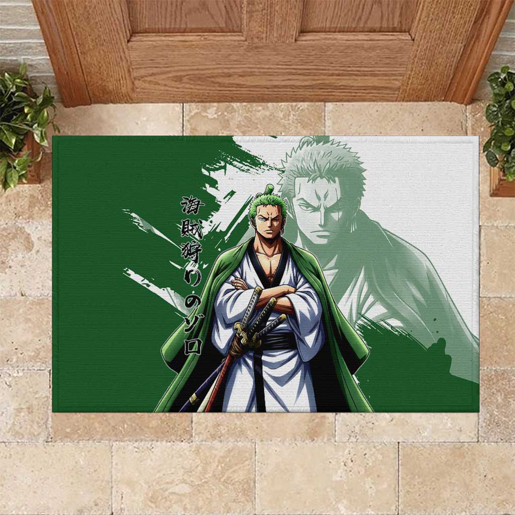 Wano Samurai Roronoa Zoro Rubber Doormat Bold Ink Brush Anime Style