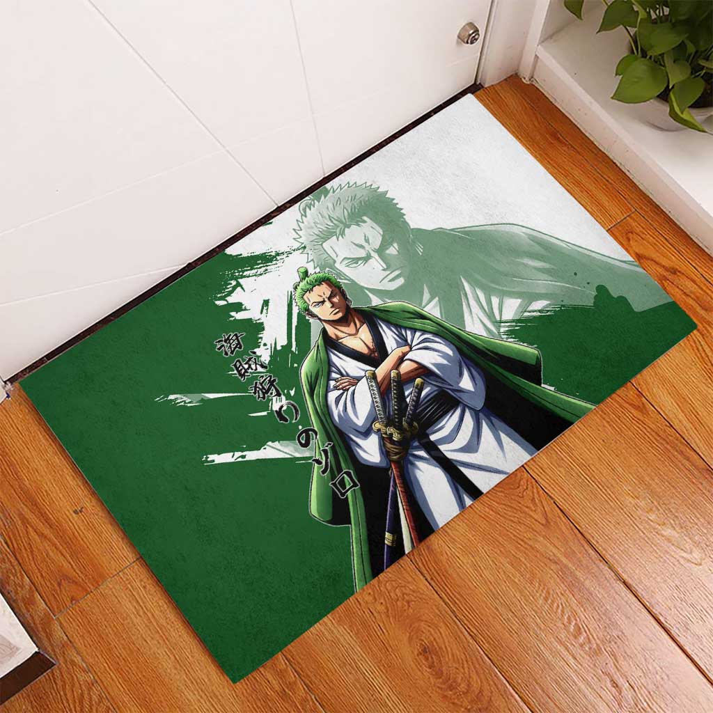 Wano Samurai Roronoa Zoro Rubber Doormat Bold Ink Brush Anime Style