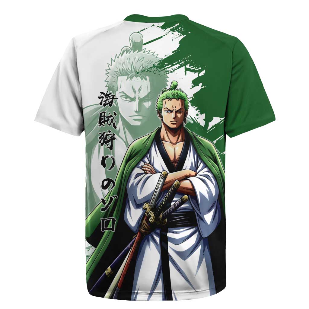 Wano Samurai Roronoa Zoro Rugby Jersey Bold Ink Brush Anime Style