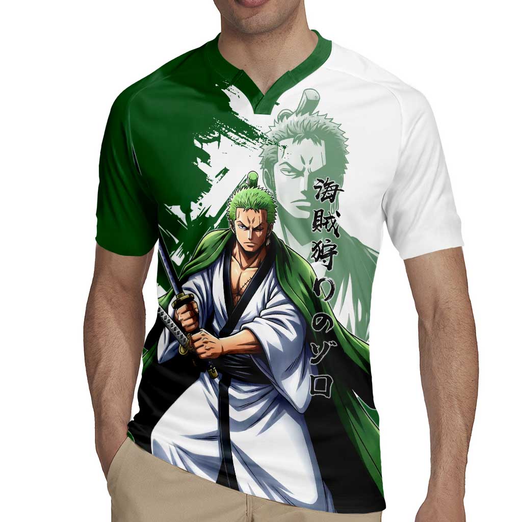 Wano Samurai Roronoa Zoro Rugby Jersey Bold Ink Brush Anime Style