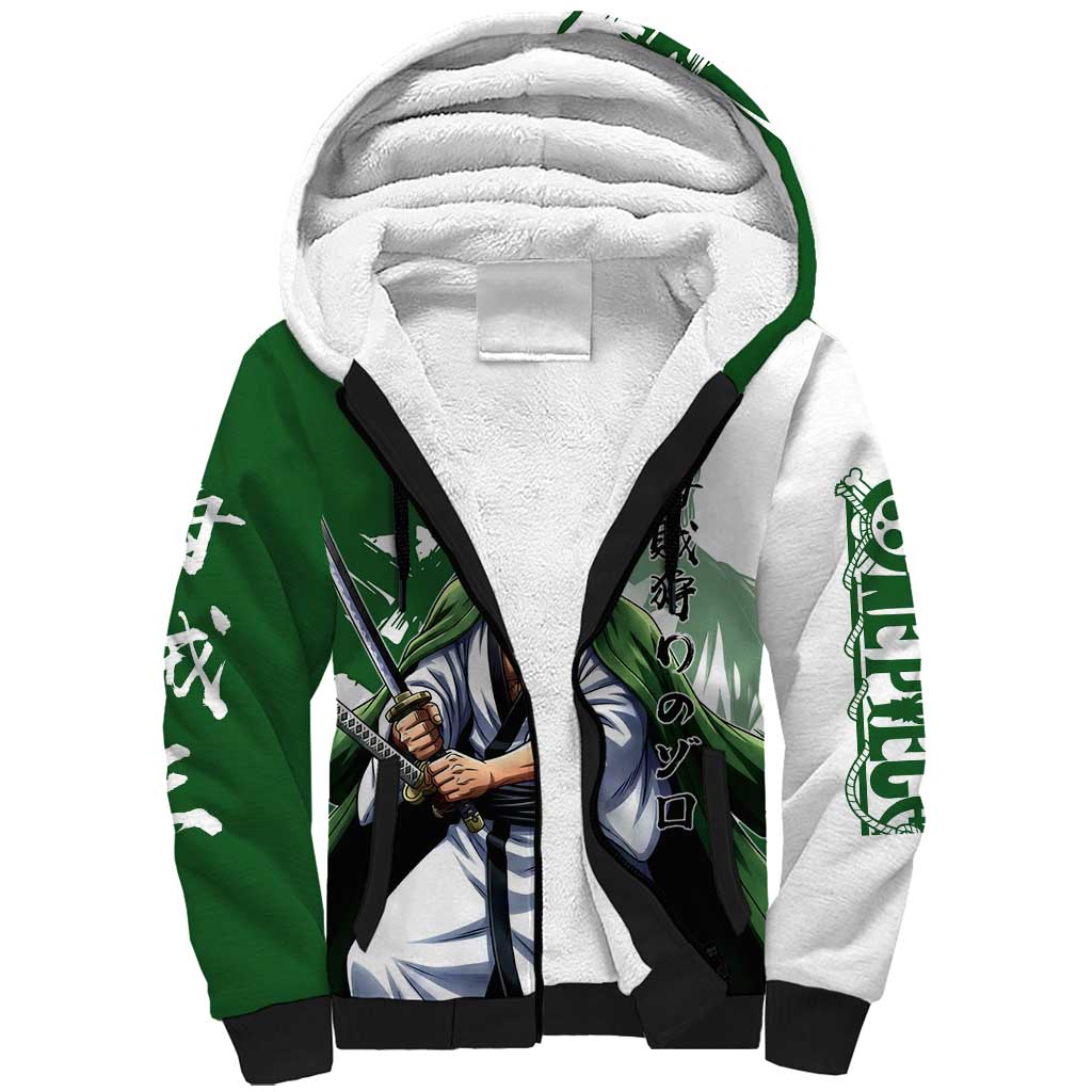 Wano Samurai Roronoa Zoro Sherpa Hoodie Bold Ink Brush Anime Style
