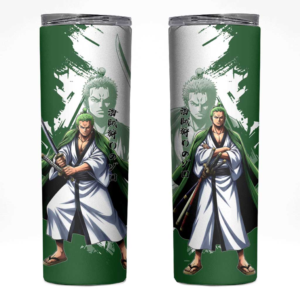 Wano Samurai Roronoa Zoro Skinny Tumbler Bold Ink Brush Anime Style