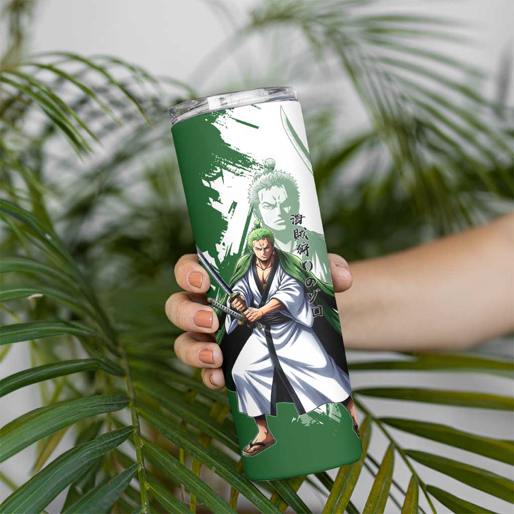 Wano Samurai Roronoa Zoro Skinny Tumbler Bold Ink Brush Anime Style