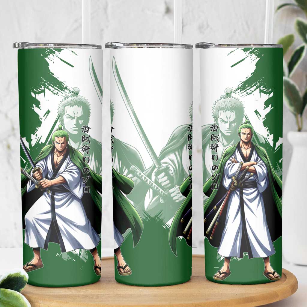 Wano Samurai Roronoa Zoro Skinny Tumbler Bold Ink Brush Anime Style
