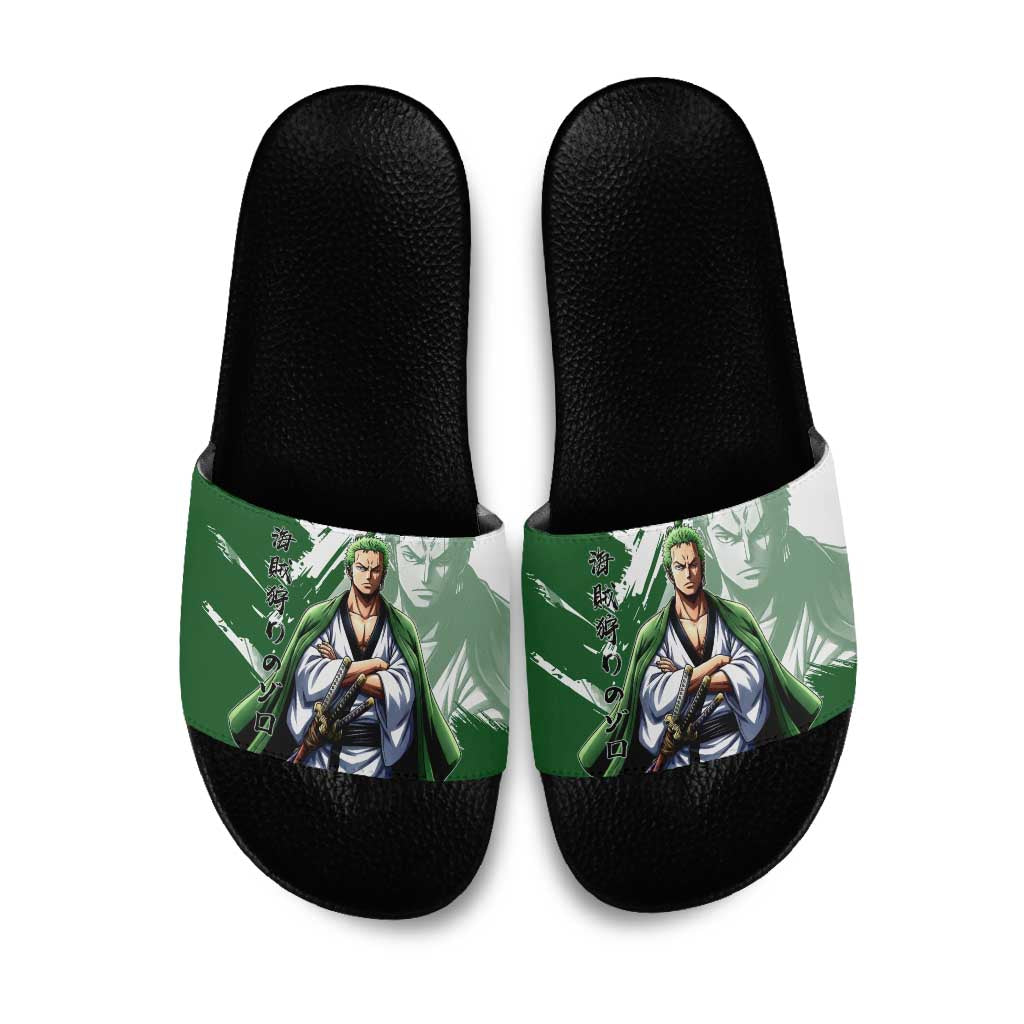 Wano Samurai Roronoa Zoro Slide Sandals Bold Ink Brush Anime Style