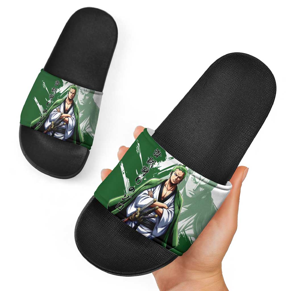 Wano Samurai Roronoa Zoro Slide Sandals Bold Ink Brush Anime Style